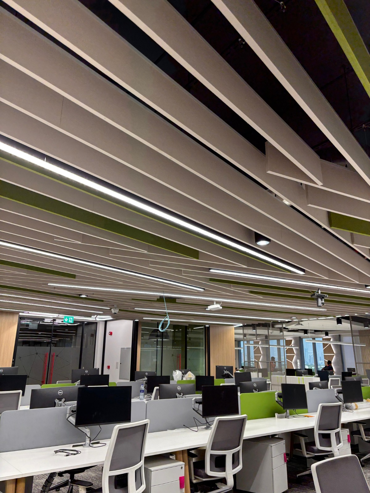 Acoustic Baffle Ceiling in Dubai Corporate Office Workspace by Opus Building Materials