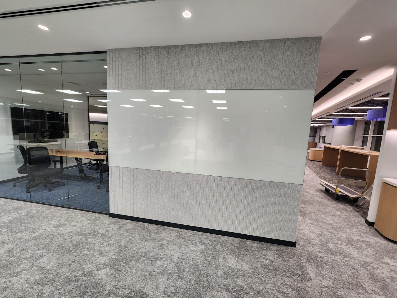 Glass Partition Integration with Acoustic Wall Panel Office Interior Dubai