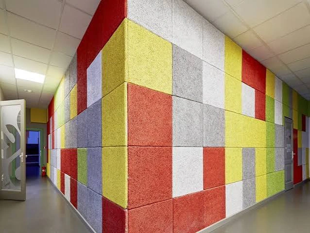 Sustainable textured acoustic wood wool panels fiber grain surfaces close up details